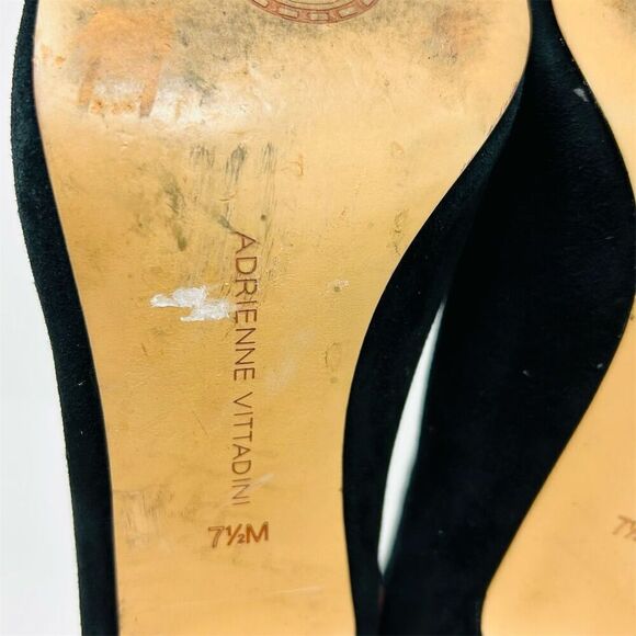 Adrienne Vittadini Women's Black Suede Peep Toe Booties Size 7.5 Back Zipper - Picture 10 of 12